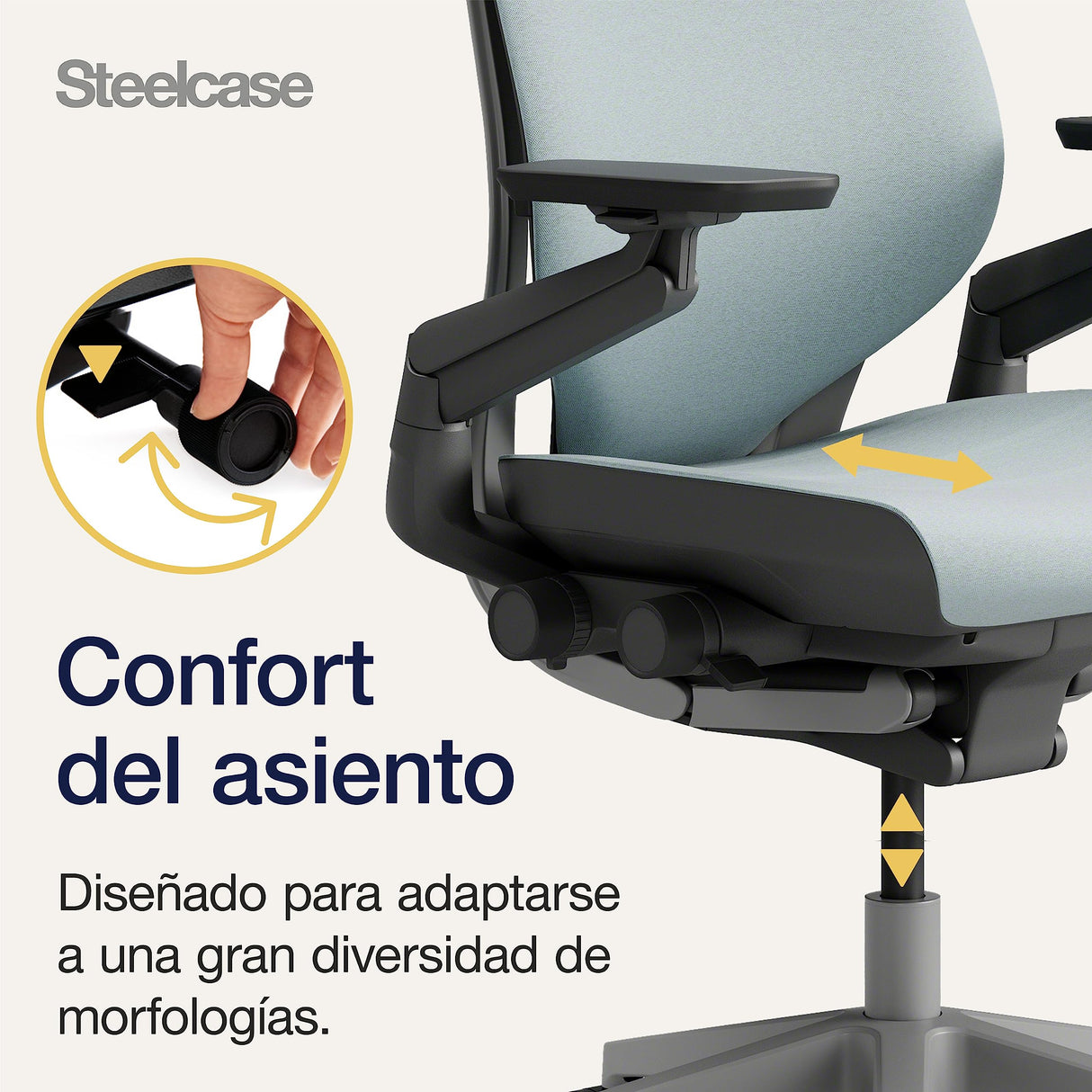 Steelcase Gesture, silla de oficina ergonómica con brazos 360 grados y sujeción lumbar regulable Nube tormenta