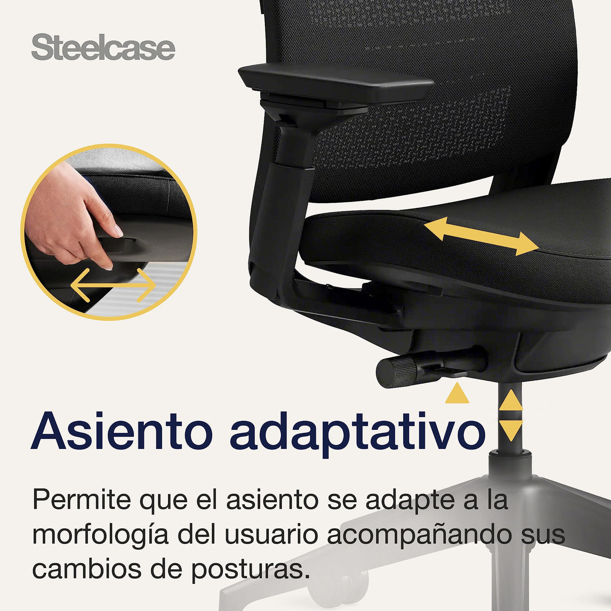 Steelcase Series 2, silla de oficina ergonómica con sujeción lumbar, brazos 4D y reposa cabeza regulables, respaldo de malla Ónix
