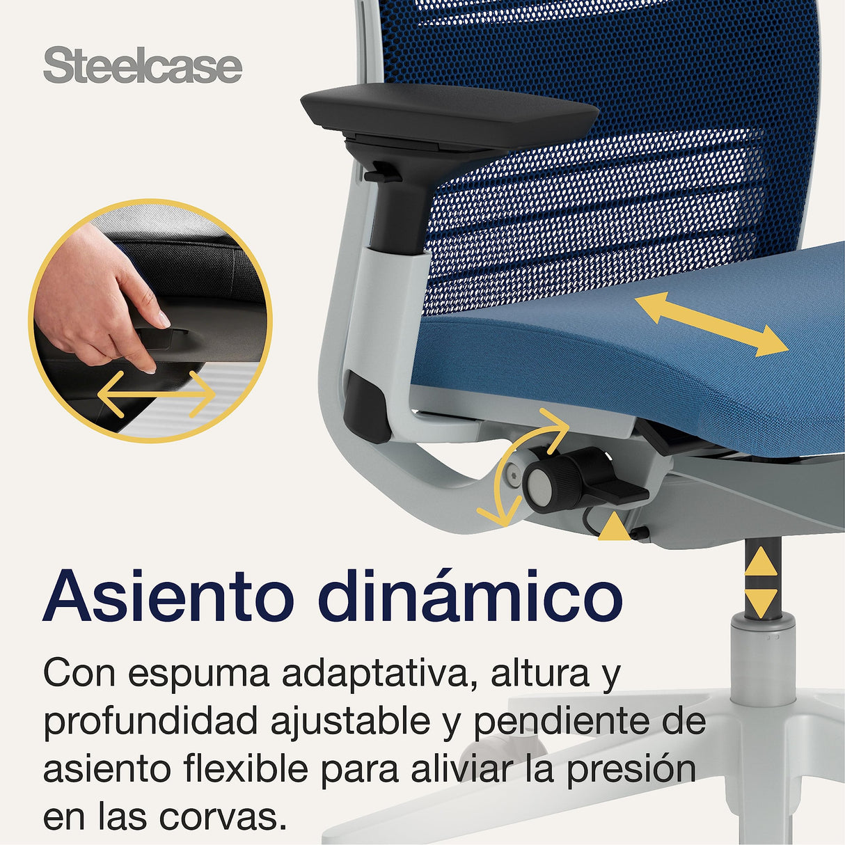Steelcase Think, silla de oficina ergonómica con respaldo de malla, sujeción lumbar regulable en altura y brazos regulables Cobalto