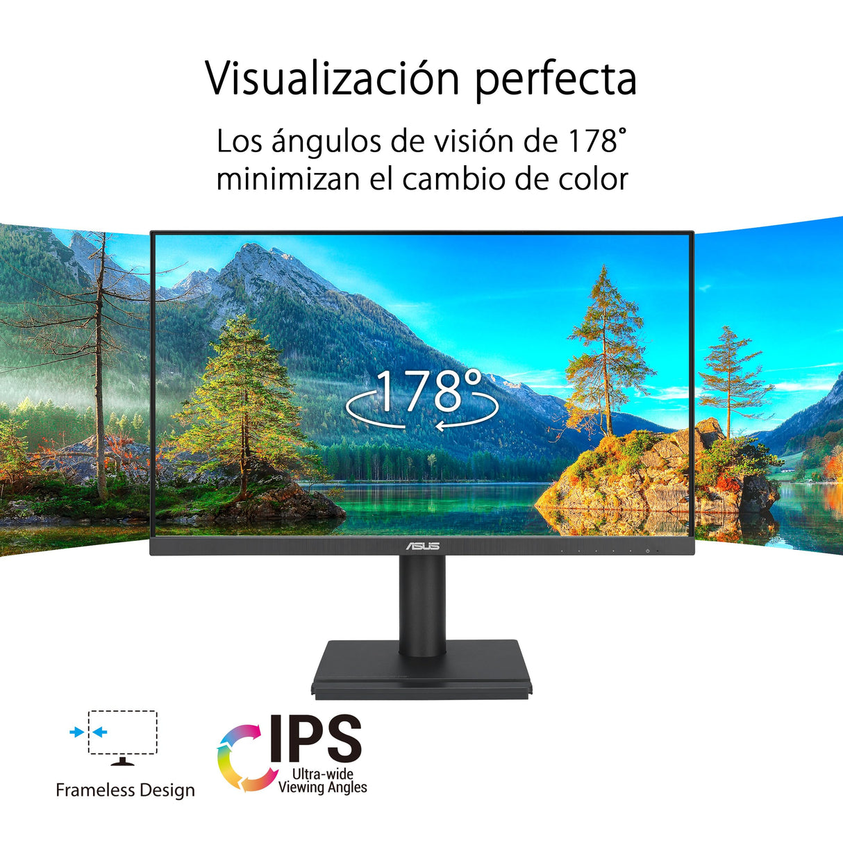 ASUS VA24DQFS Monitor profesional de 24 Pulgadas, IPS, Full HD, sin marco, 100 Hz, Adaptive-Sync, MPRT de 1 ms, HDMI, DisplayPort, VGA, luz azul baja, antiparpadeo, diseño ergonómico, montaje en pared