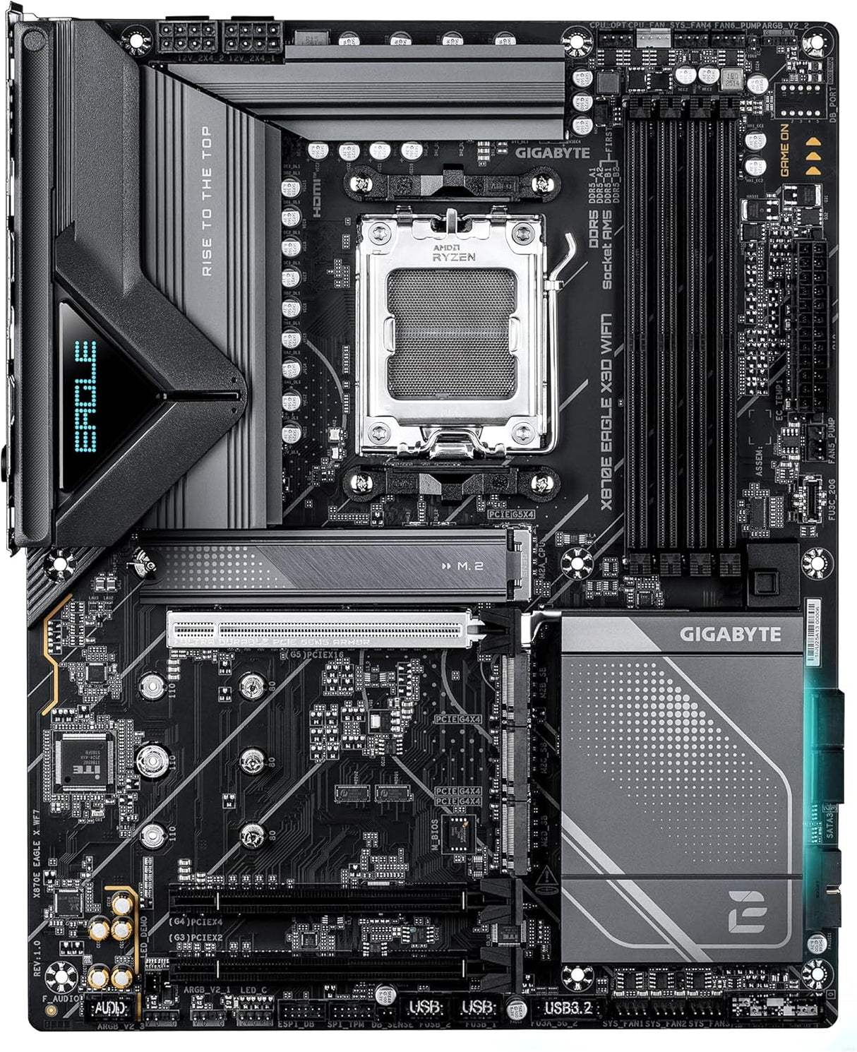GIGABYTE X870E Eagle X3D WIFI7 Motherboard - Supports AMD Ryzen 9000 CPUs, 14+2+2 Phase Digital VRM, Up to 9000Hz DDR5 (OC), 1× PCIe 5.0 + 3× PCIe 4.0, Wi-Fi 7, LAN 5GbE, USB 4