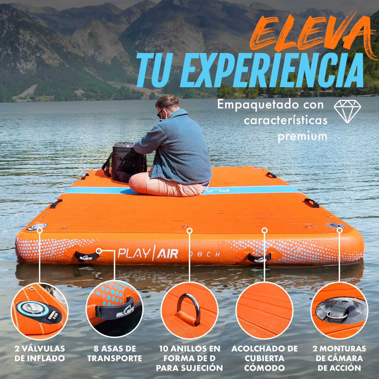Balsa Flotante Hinchable de Bluefin para la Playa, Lago o Mar, Plataforma Flotante Hecha con Puntada Libre de PVC y Superficie Antideslizante