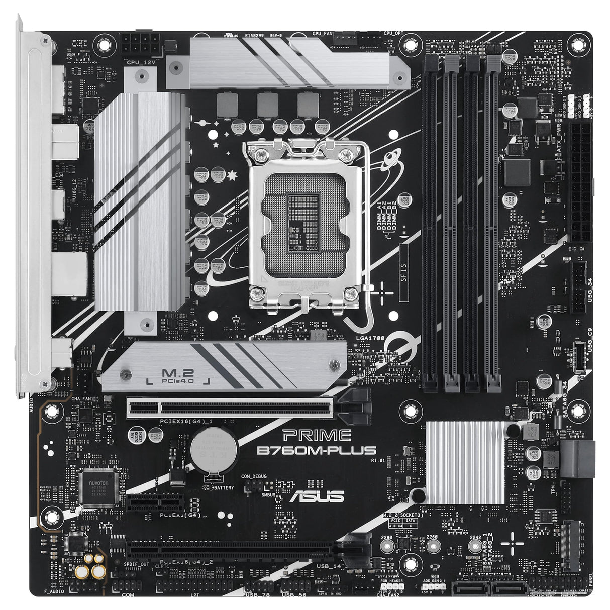 ASUS Prime B760M-PLUS - Placa Base Intel B760 LGA 1700 mATX (PCIe 4.0, M.2, Realtek 2.5Gb Ethernet, DP, HDMI, SATA 6 Gbps, USB Tipo-C, Protector de E/S premontado, Aura Sync)
