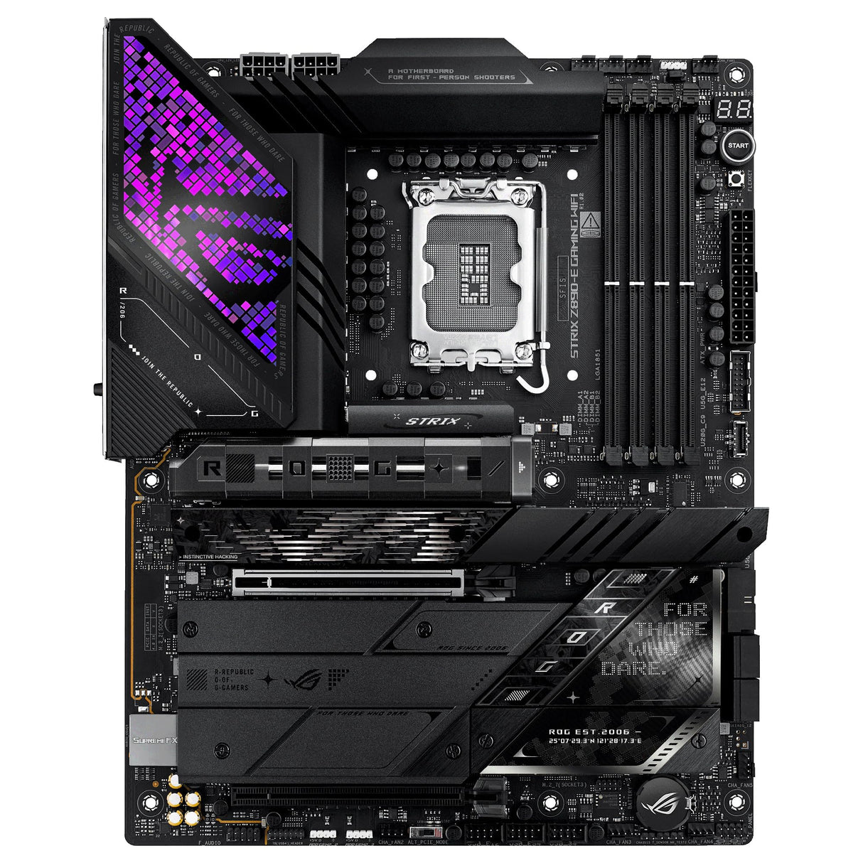 ASUS ROG Strix Z890-E Gaming WiFi - Placa Base ATX, 18+1+2+2 etapas de Potencia, DDR5, PCIe 5.0 Compatible con GPU de última generación, Siete Ranuras M.2, WiFi 7, AI Overclocking, AI Networking II