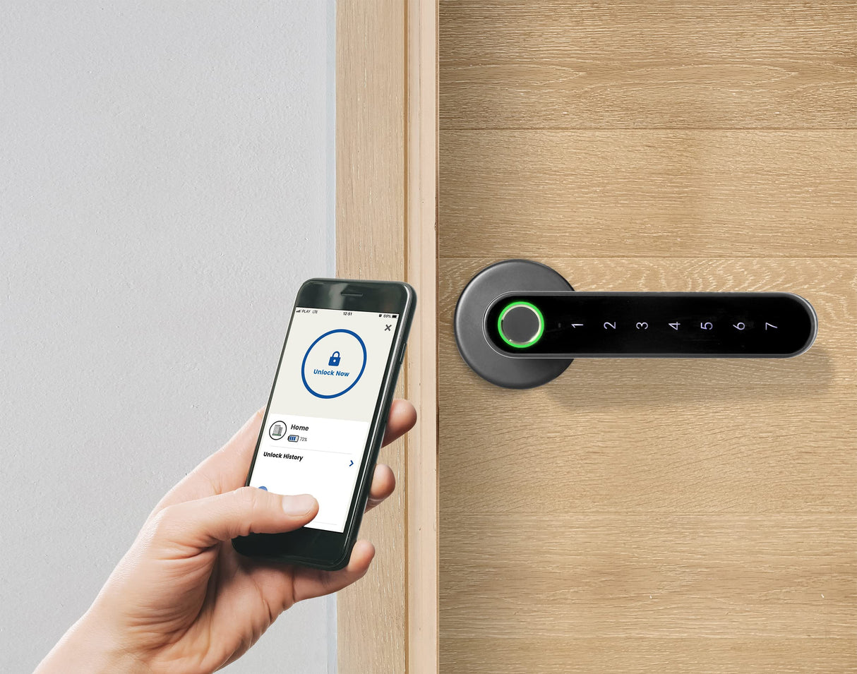 ORNO ZS-853 - Cerradura conectada con teclado táctil y biométrico, lector de huellas dactilares, Bluetooth 4.0 (Negro)