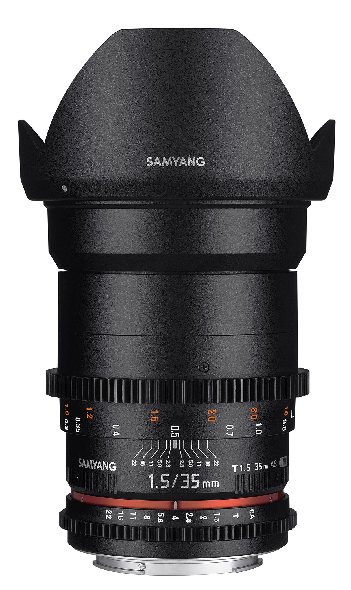 Samyang F1312908101 - Objetivo para vídeo VDSLR para Samsung NX (Distancia Focal Fija 35mm, Apertura T1.5-22 AS UMC II, diámetro Filtro: 77mm), Negro