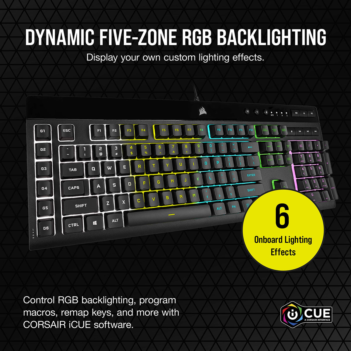 Corsair K55 RGB Pro Membrana Teclado para Juegos con Cable, IP42, Resistente al Polvo y a los derrames, 6 Teclas Macro con integración Elgato, Compatible con iCUE, QWERTY UK, PC, Mac, Xbox, Color