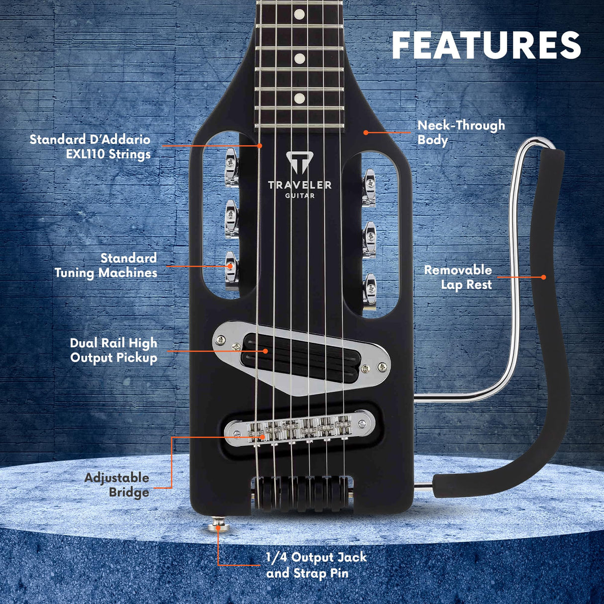 Traveler Guitar Guitarra eléctrica ultraligera, negro mate (ULE BKM)