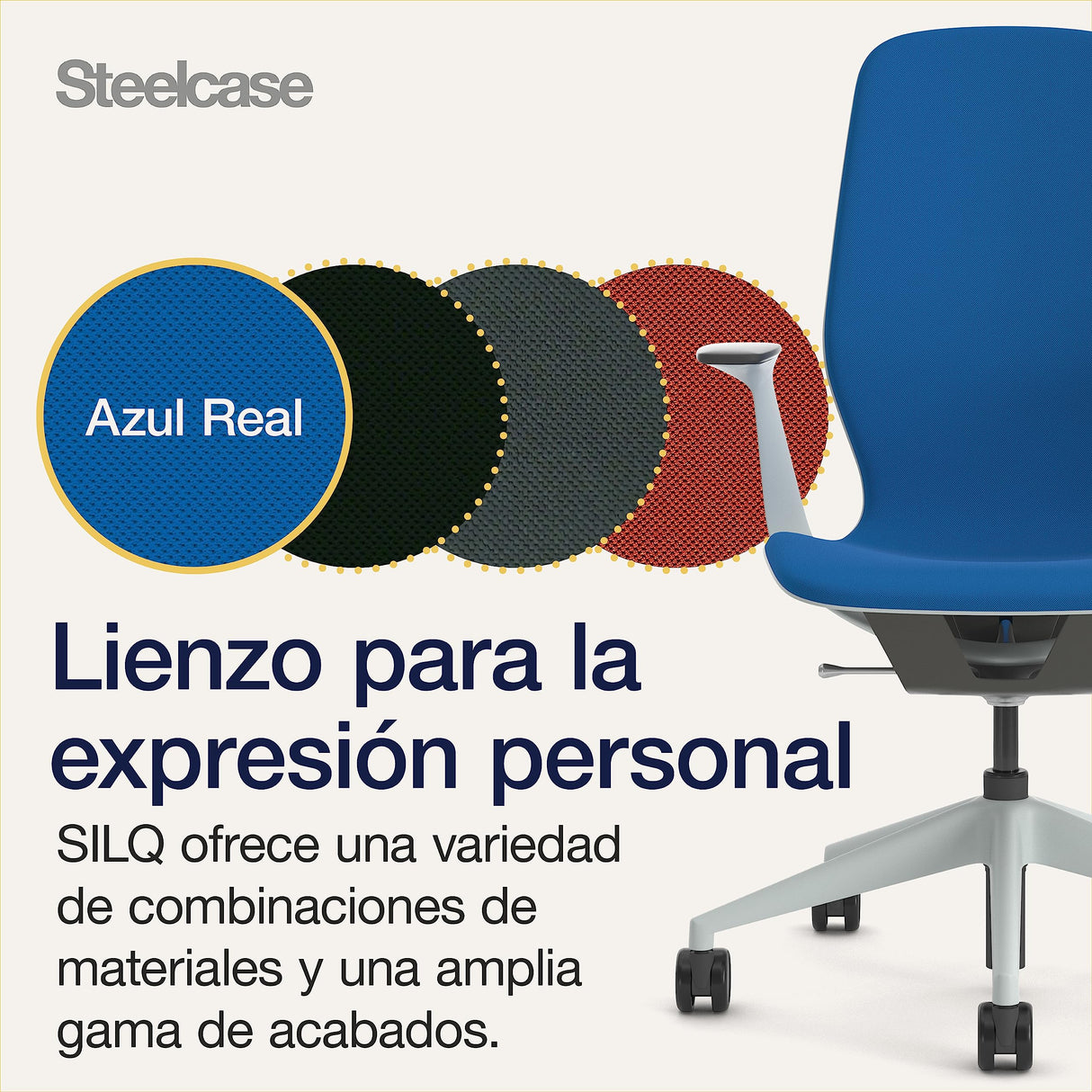 Steelcase SILQ Silla ergonómica de altura regulable, carcasa gris claro o plástico de carbono metalizado y tapicería azul real