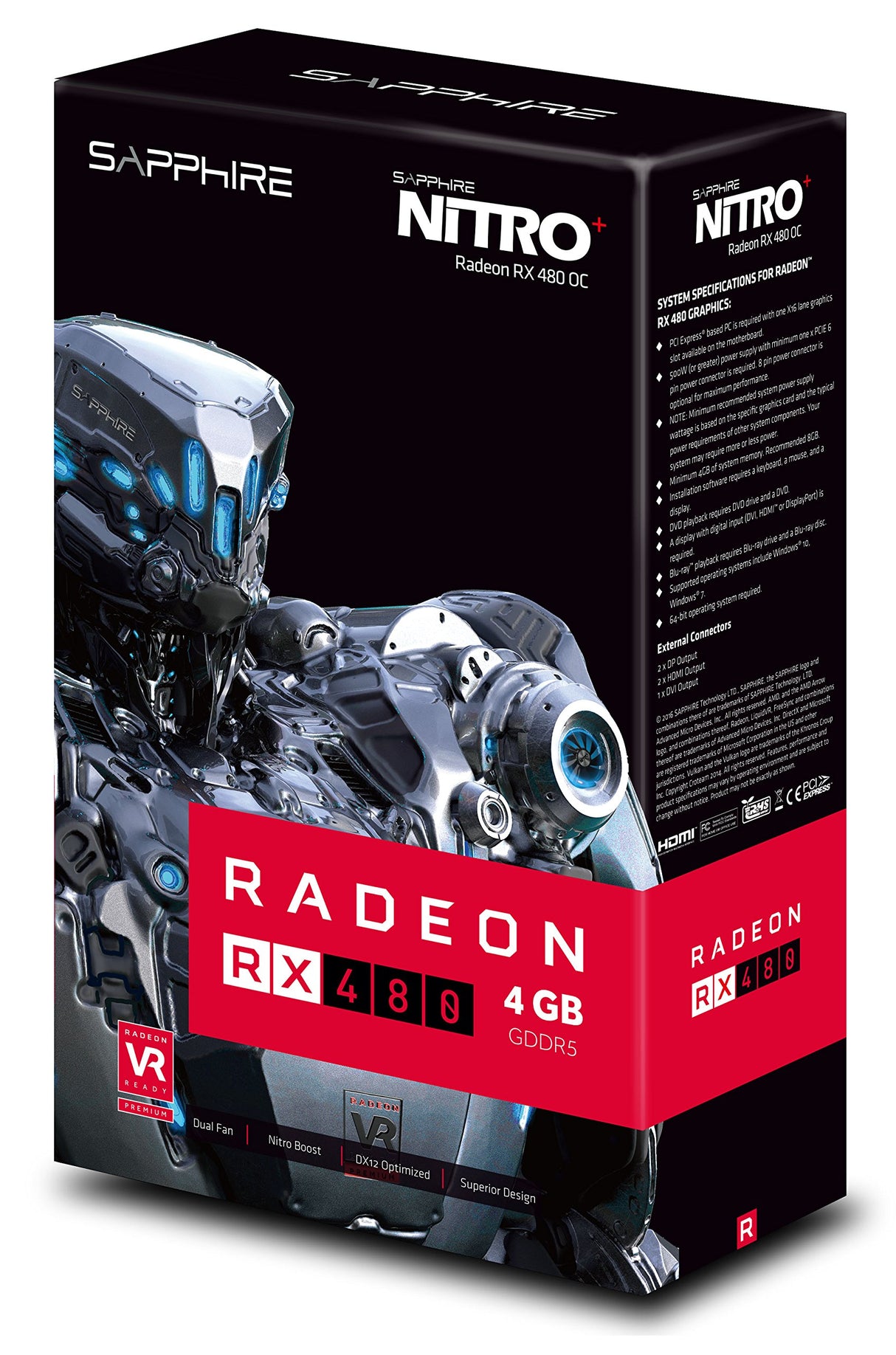 Tarjeta gráfica de bus de memoria Sapphire NITRO+ RadeonTM RX 480 4 GB GDDR5 256 bit PCI-Express 3.0 (11260-02-20G)