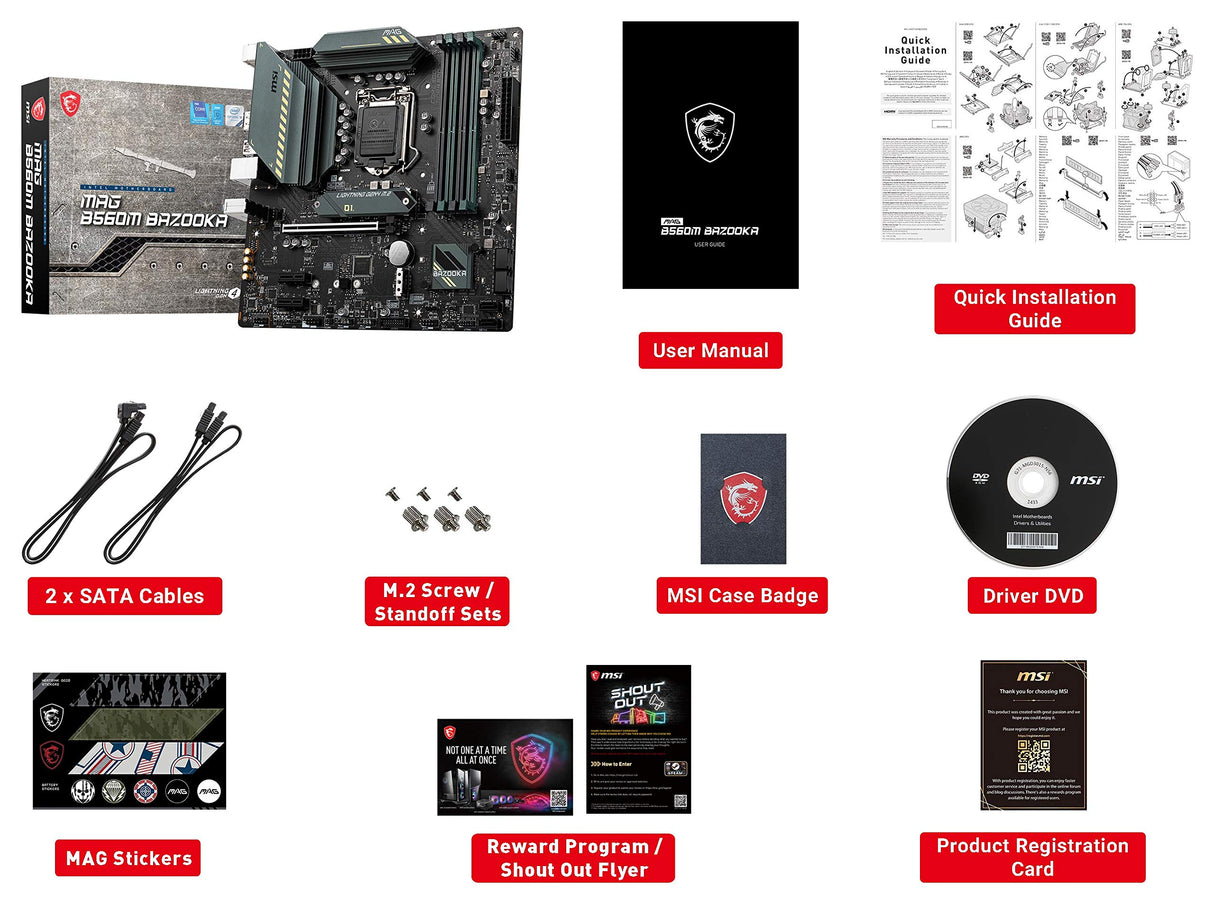 MSI mag B560M Bazooka Gaming Placa Base (mATX, Intel Core 11ª/10ª generación, Socket LGA 1200, DDR4, PCIe 4, M.2, USB 3.2 Gen 2, 2.5G LAN, DP/HDMI)