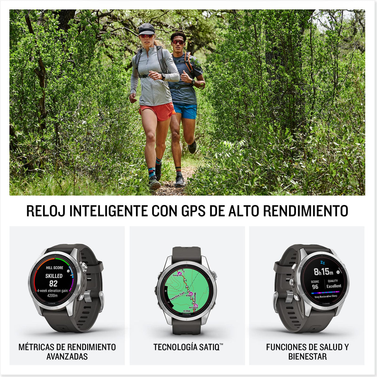 Garmin fēnix 7S Pro Solar, Reloj GPS Multideporte con Carga Solar, Pantalla táctil, Linterna LED, frecuencia cardíaca, mapas, música y 14 días de batería, Plateado