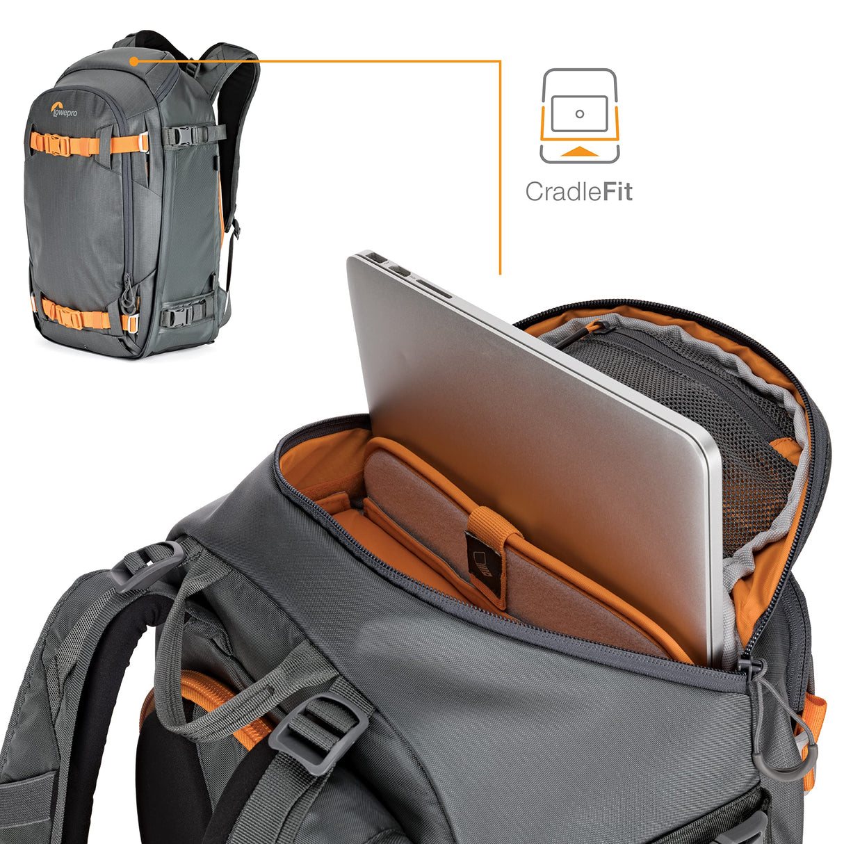 Lowepro Whistler 450 AW II, Mochila Fotográfica, Todo el Año, Tejido Reciclado, Todos los Clima, para Profesionales,Espacio para Portátil de 15", Almohadillas Insertables, Cámara Mirrorless/DSLR, Gris