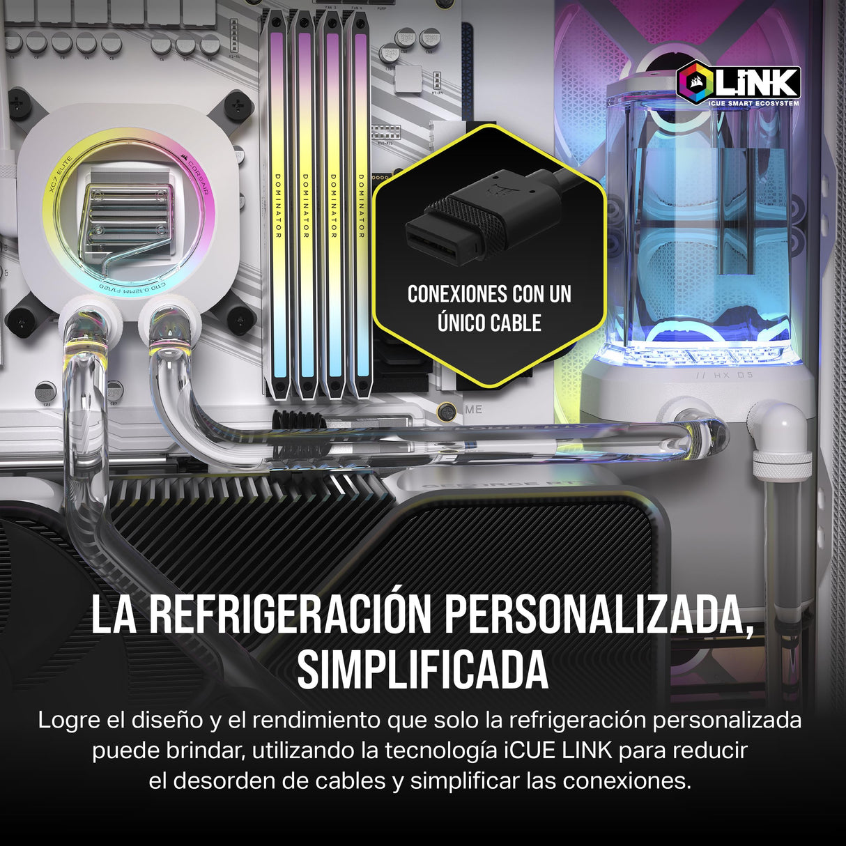CORSAIR Hydro X Series iCUE LINK XH405i Kit de Refrigeración Personalizada - Bloque de Refrigeración Líquida para CPU XC7 ELITE - Bomba XD5 ELITE D5 Res - 3 Ventiladores QX120 RGB - Blanco