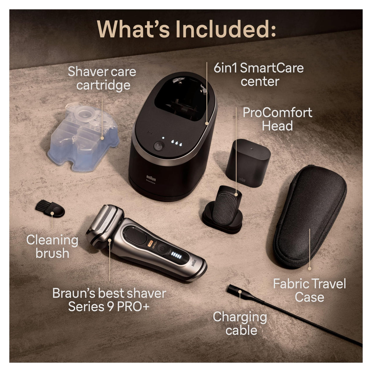 Braun Series 9 Pro+ Afeitadora Eléctrica Hombre, Máquina de Afeitar Barba, Cabezal ProComfort, Centro De Limpieza SmartCare, En Seco Y En Mojado, 9597cc, Plata