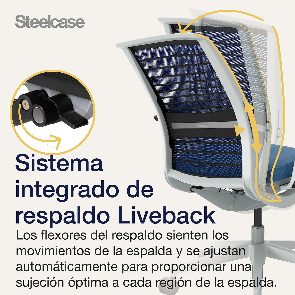 Steelcase Think, silla de oficina ergonómica con respaldo de malla, sujeción lumbar regulable en altura y brazos regulables Cobalto