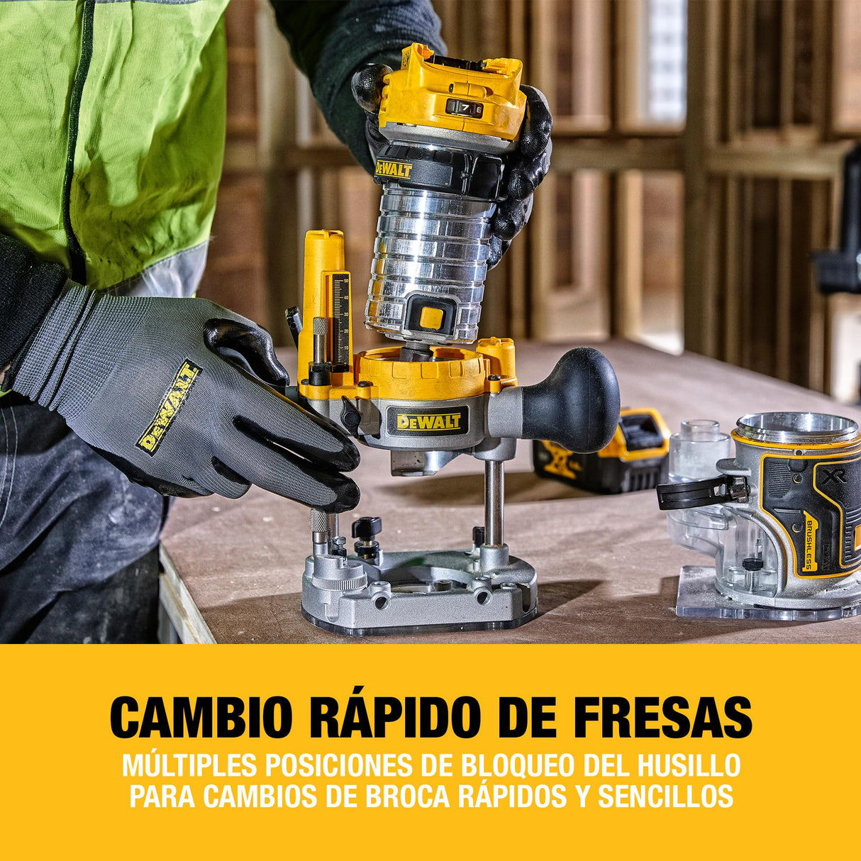 DEWALT Fresadora compacta XR 18V, motor sin escobillas, 1/4'' (8 mm), No incluye batería ni cargador, DCW604NT-XJ