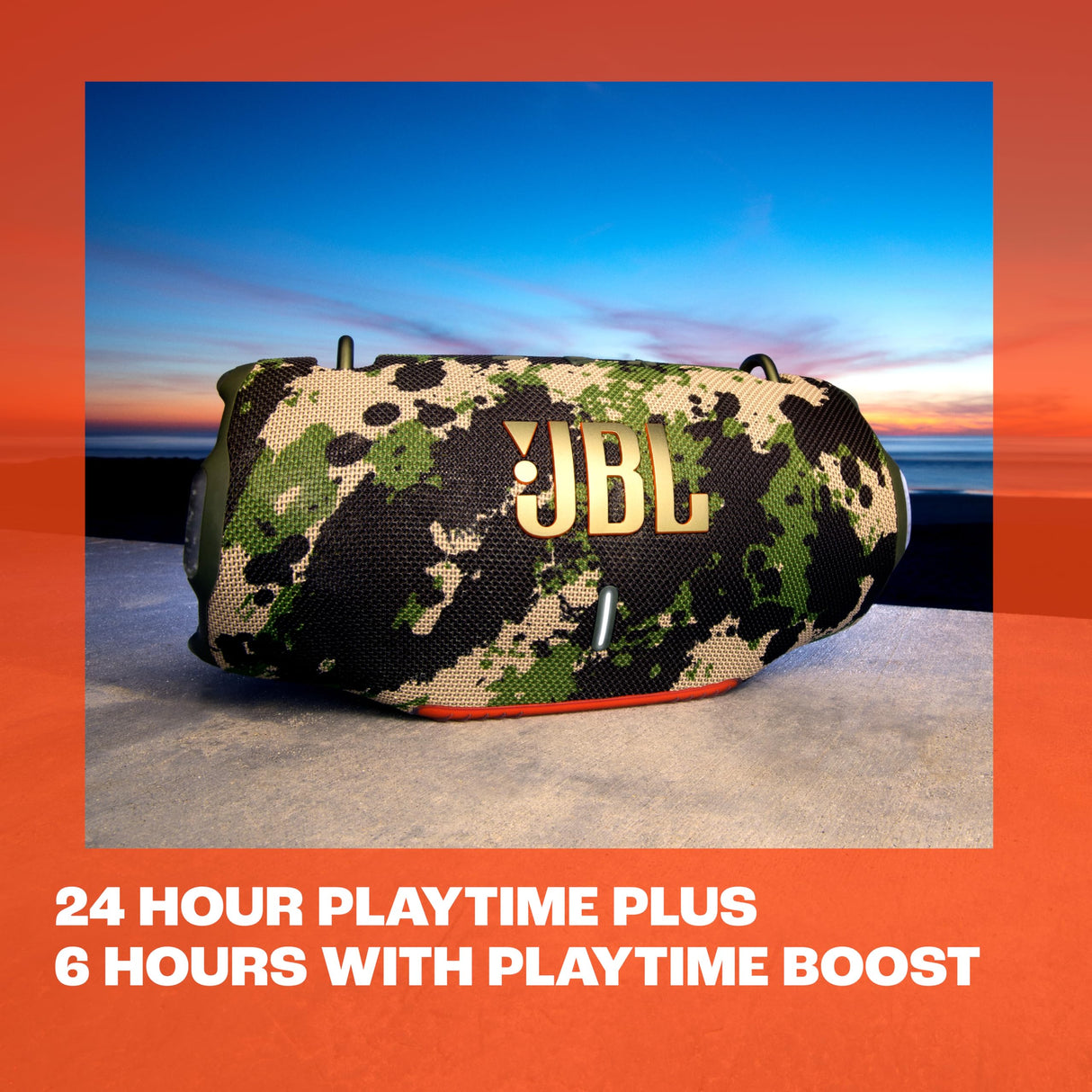 JBL Xtreme 4 Musikbox in Camouflage – Tragbare Bluetooth-Lautsprecher-Box mit tiefem Bass, KI-Sound-Boost und integrierter Powerbank – Wasserfest und staubfest ohne PD-Adapter – 24 Laufzeit