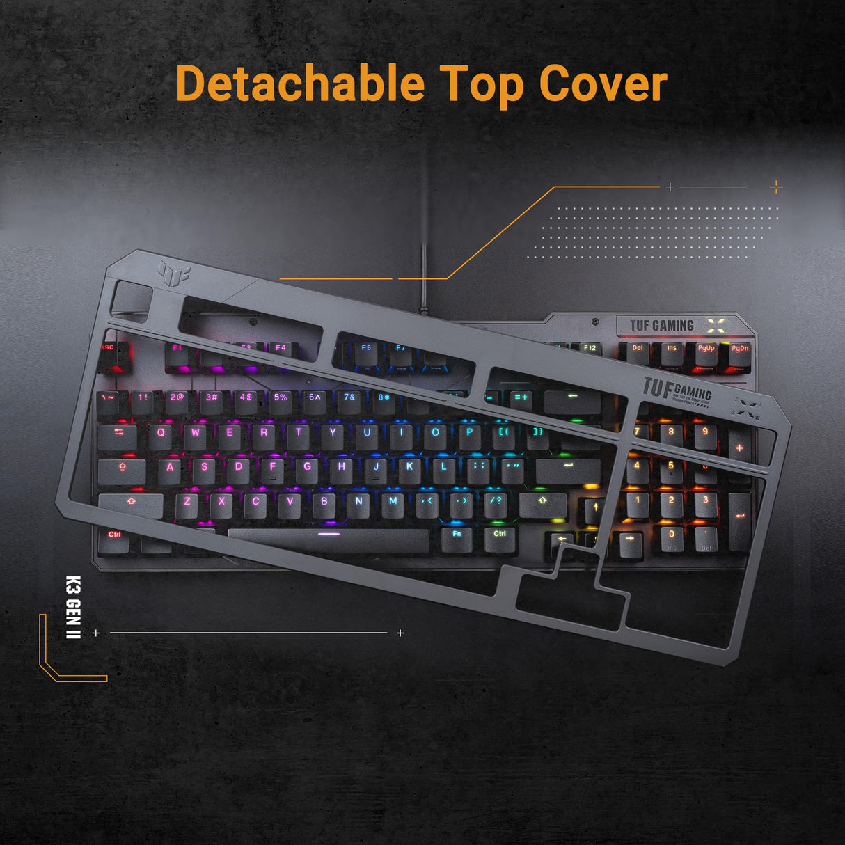 ASUS TUF Gaming K3 Gen II - Teclado Gaming Compacto de 97 Teclas, interruptores optomecánicos RGB, Junta de Silicona, Espuma amortiguadora, Sellado IP57, Placa Superior extraíble y Aura Sync, AZERTY