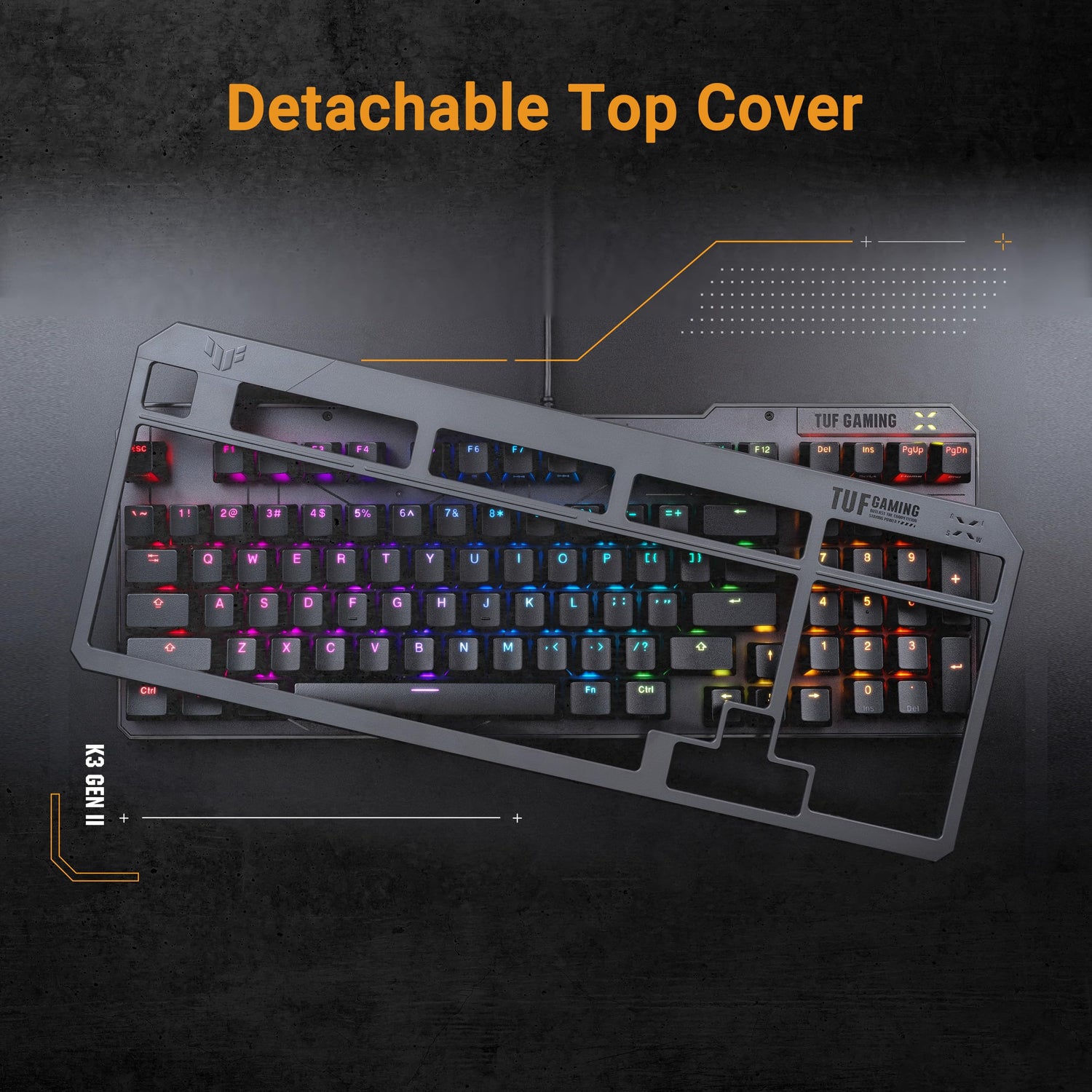 ASUS TUF Gaming K3 Gen II - Teclado Gaming Compacto de 97 Teclas, interruptores optomecánicos RGB, Junta de Silicona, Espuma amortiguadora, Sellado IP57, Placa Superior extraíble y Aura Sync, AZERTY