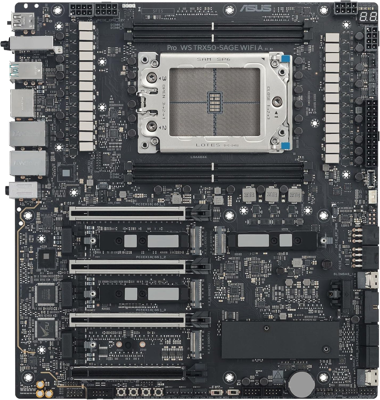 ASUS PRO WS TRX50-SAGE WIFI A - Motherboard - SSI CEB - Socket sTR5 - AMD TRX50 Chipsatz - USB4, USB 3.2 Gen 2, USB 3.2 Gen 1, USB-C 3.2 Gen 2x2 - 10 Gigabit LAN, 2.5 Gigabit LAN, Wi-Fi 7, Bluetooth