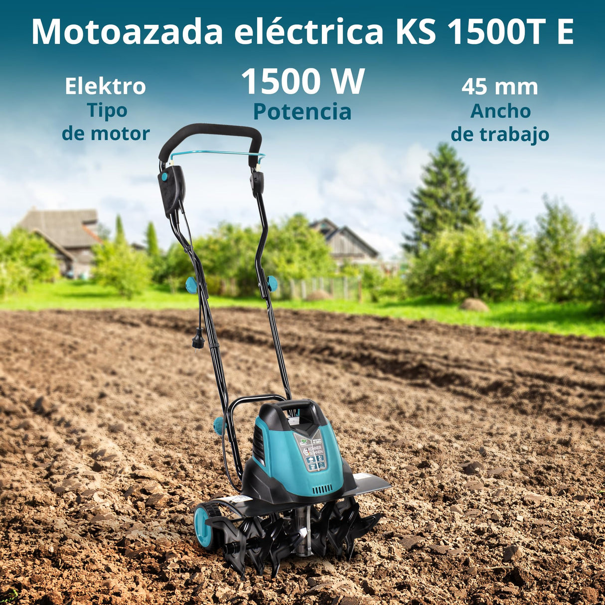 Könner & Söhn KS 1500 T E - Azada eléctrica de acero de 23 cm, ancho de trabajo de 40 cm, profundidad de trabajo de 23 cm, 1500 W, 230 V, fresadora de jardín para parcelas de patio, flores y parterres