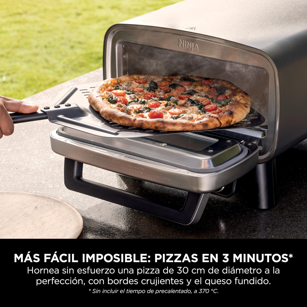 Ninja Artisan Horno air fry y pizza de exterior, 4 funciones: Pizza, Freír con aire, Hornear, Fermentar, 5 ajustes de pizza, Piedra de 30 cm, Pala, Bandeja, Cesta para freír con aire, Gris MO201EU