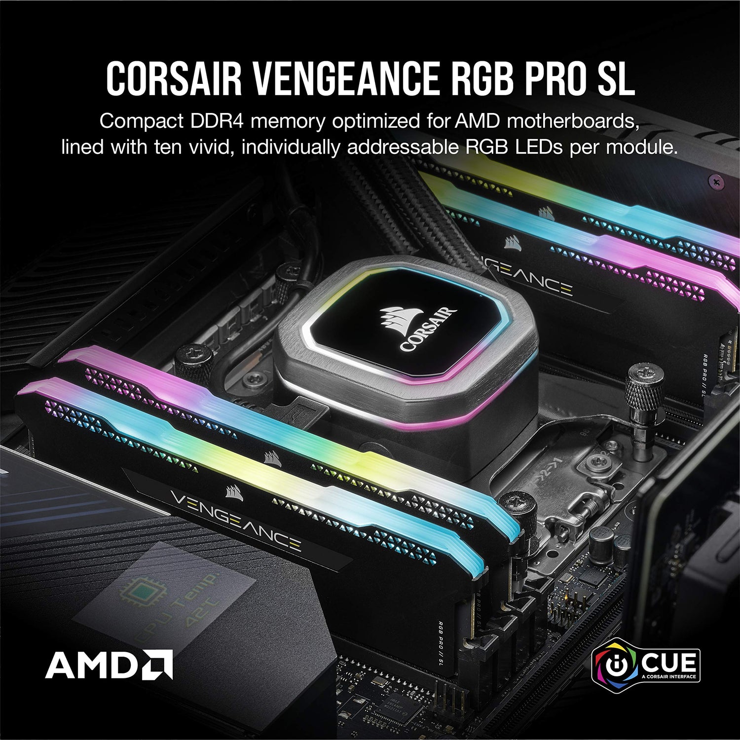 CORSAIR Vengeance RGB Pro SL 32GB (2x16GB) DDR4 3200 (PC4-25600) C16 1.35V Módulos de Memoria de Alto Rendimiento Optimizados para AMD Ryzen - Negro