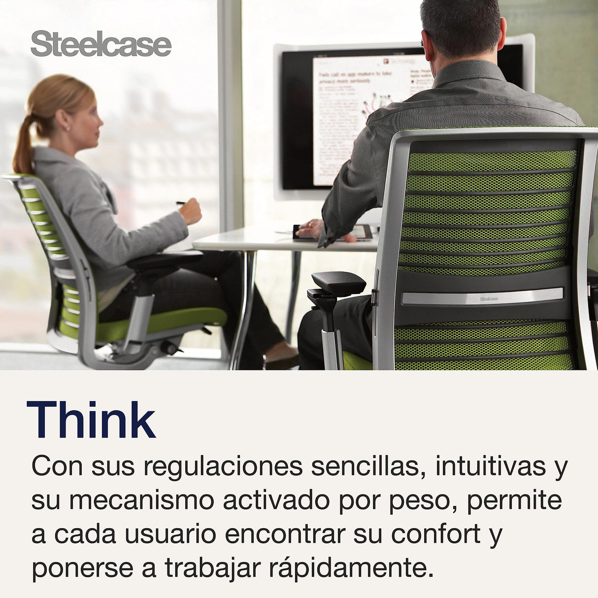 Steelcase Think, silla de oficina ergonómica con respaldo de malla, sujeción lumbar regulable en altura y brazos regulables Gris búho