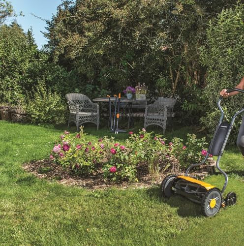 Fiskars Cortacésped manual, Cortacésped cilíndrico con sistema de corte sin fricción de las cuchillas, Largo de corte: 43 cm, StaySharp Plus, Negro/Naranja/Plateado, 1015649