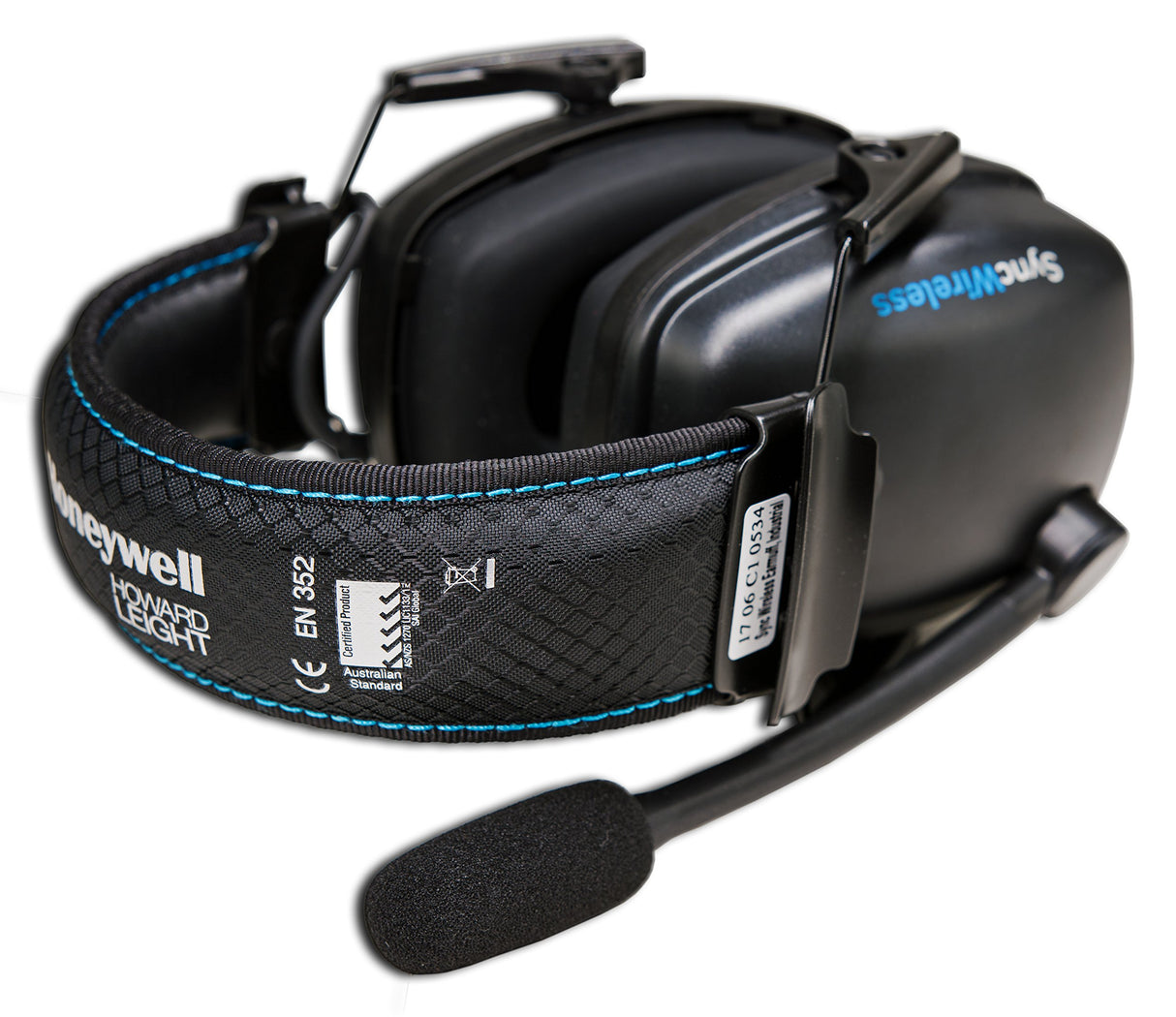 Howard Leight Orejera Sync Wireless BlueTooth Cable USB, Micrófono con Almohadilla, Diseño Ergonómico, Negro, Talla Única, SNR 32 dB, 1034510 (1 Pieza)