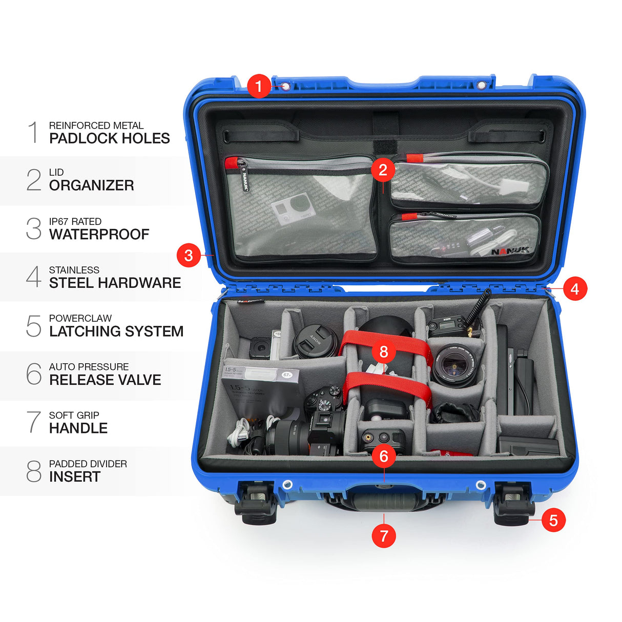 Nanuk 935 - Funda rígida Impermeable con Ruedas, Divisor Acolchado y Organizador de Tapa, Color Azul
