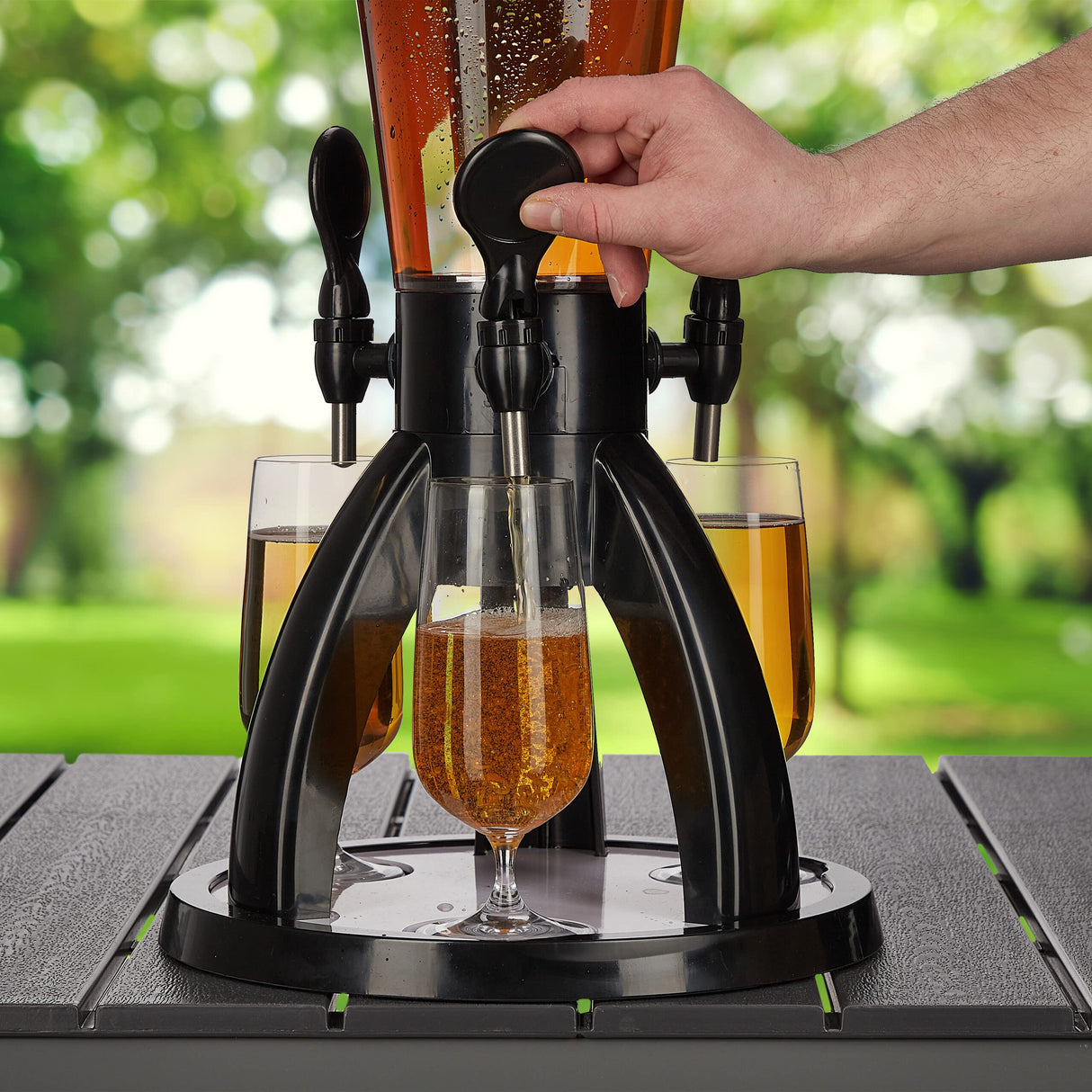 Relaxdays Columna Torre de Cerveza con 3 Grifos, 4 L, Dispensador de Bebidas con Enfriador, Beer Tower, Transparente y Negro