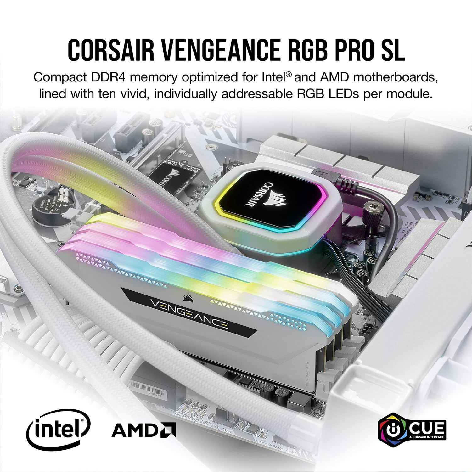 Corsair Memoria de escritorio VENGEANCE RGB PRO SL de 16 GB (2 x 8 GB) DDR4 3600 (PC4-28800) C18 de 1,35 V, blanco y negro