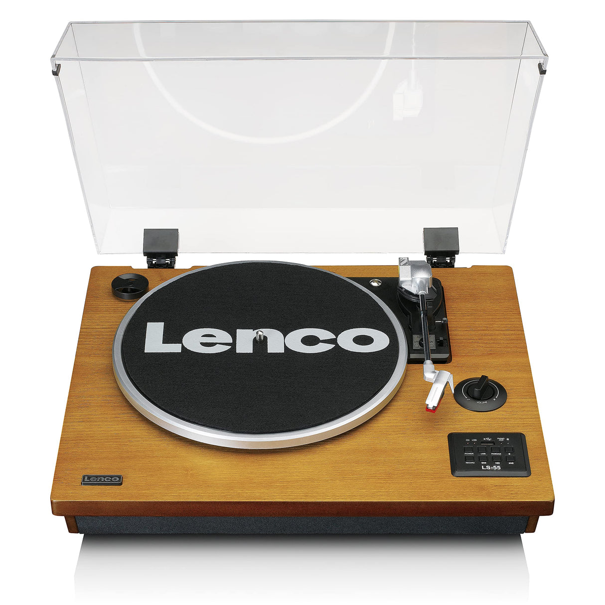 Tocadiscos Lenco LS-55 con Altavoces Integrados - Recepción Bluetooth - Codificación Directa de MP3 a Medios de Almacenamiento - 2 x 5 vatios RMS - Entrada USB - AUX - Marrón