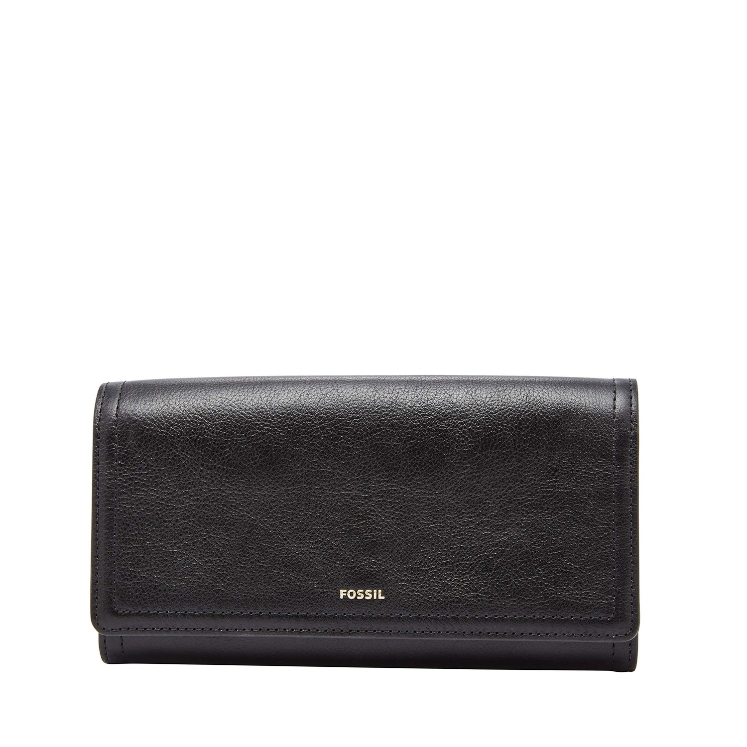 Fossil Billetero para mujer Logan, Bolso con solapa de piel y poliuretano negro 19,4 cm largo x 2,5 cm ancho x 10,2 cm alto SL7833001