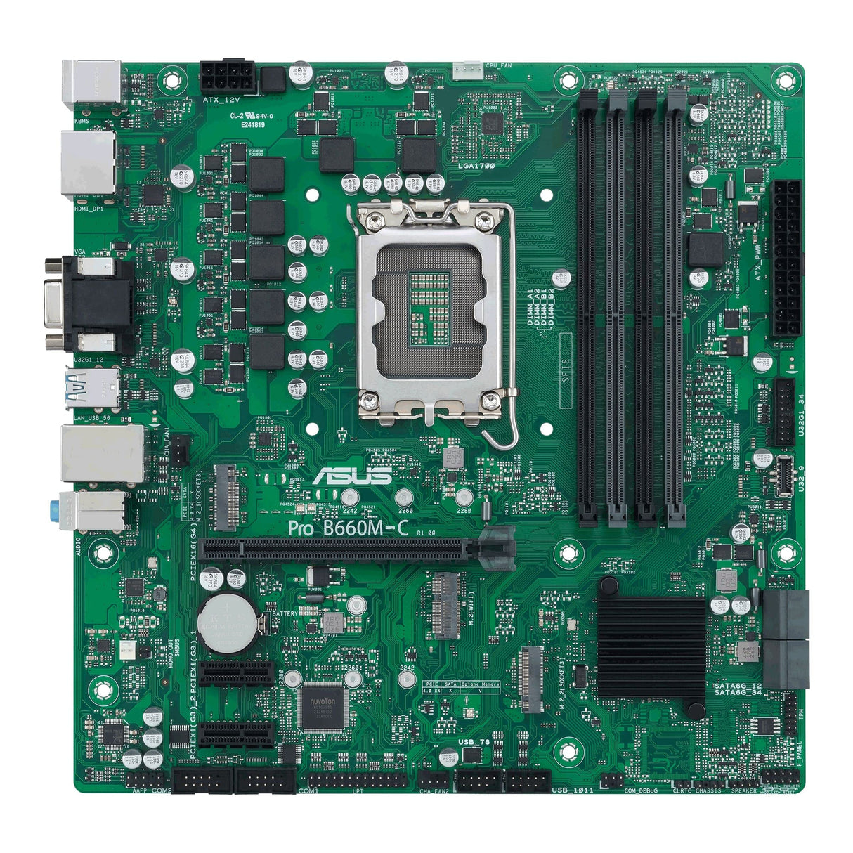 ASUS Technology Holland B.V. Pro B660M-C D4-CSM Placa Base mATX, Intel B660, LGA1700, DDR4, PCI 4.0, LAN Intel 1Gb Realtek 7.1 Surround, 2xM.2, 4xSATA 6GB/s, USB 3.2 Gen 1 Control Center Express Negro