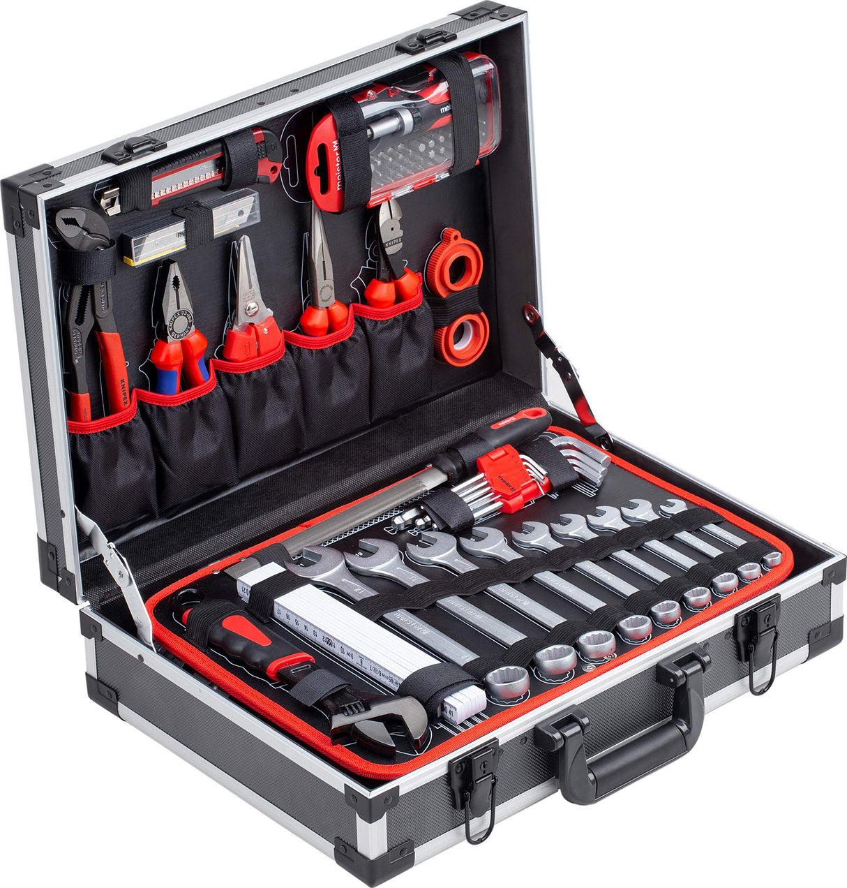 Meister 8973750 - Maletín de herramientas de 131 piezas con herramientas de calidad de Knipex y Wera - Maletín de aluminio estable/Maletín de herramientas profesional con herramientas