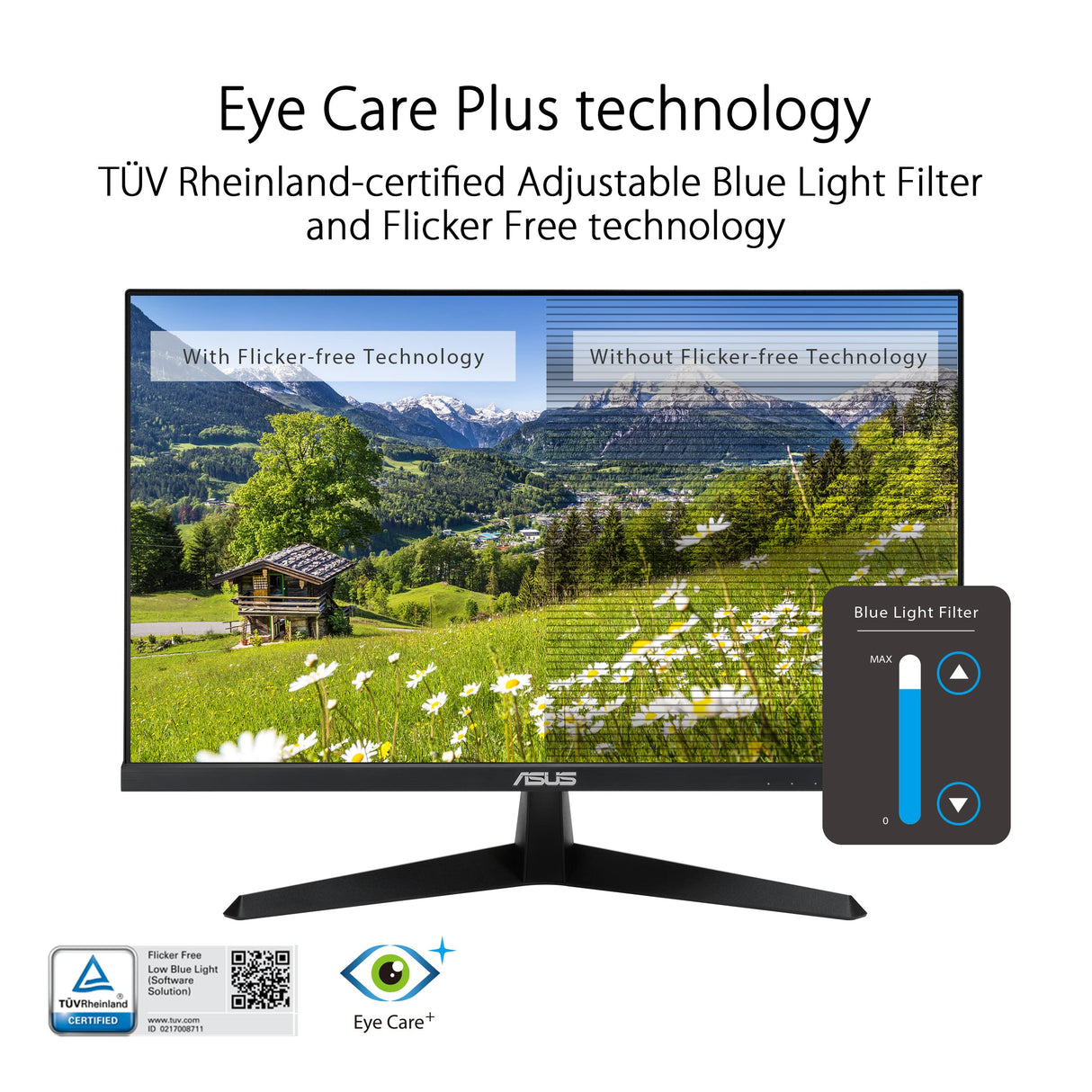 ASUS Monitor de juegos VY279HGE Eye Care 27" FHD (IPS, 144Hz, SmoothMotion, 1ms (MPRT), FreeSync Premium, tecnología Eye Care Plus, filtro de luz azul, sin parpadeo, tratamiento antibacteriano)