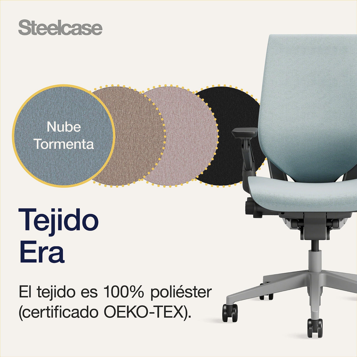 Steelcase Gesture, silla de oficina ergonómica con brazos 360 grados y sujeción lumbar regulable Nube tormenta