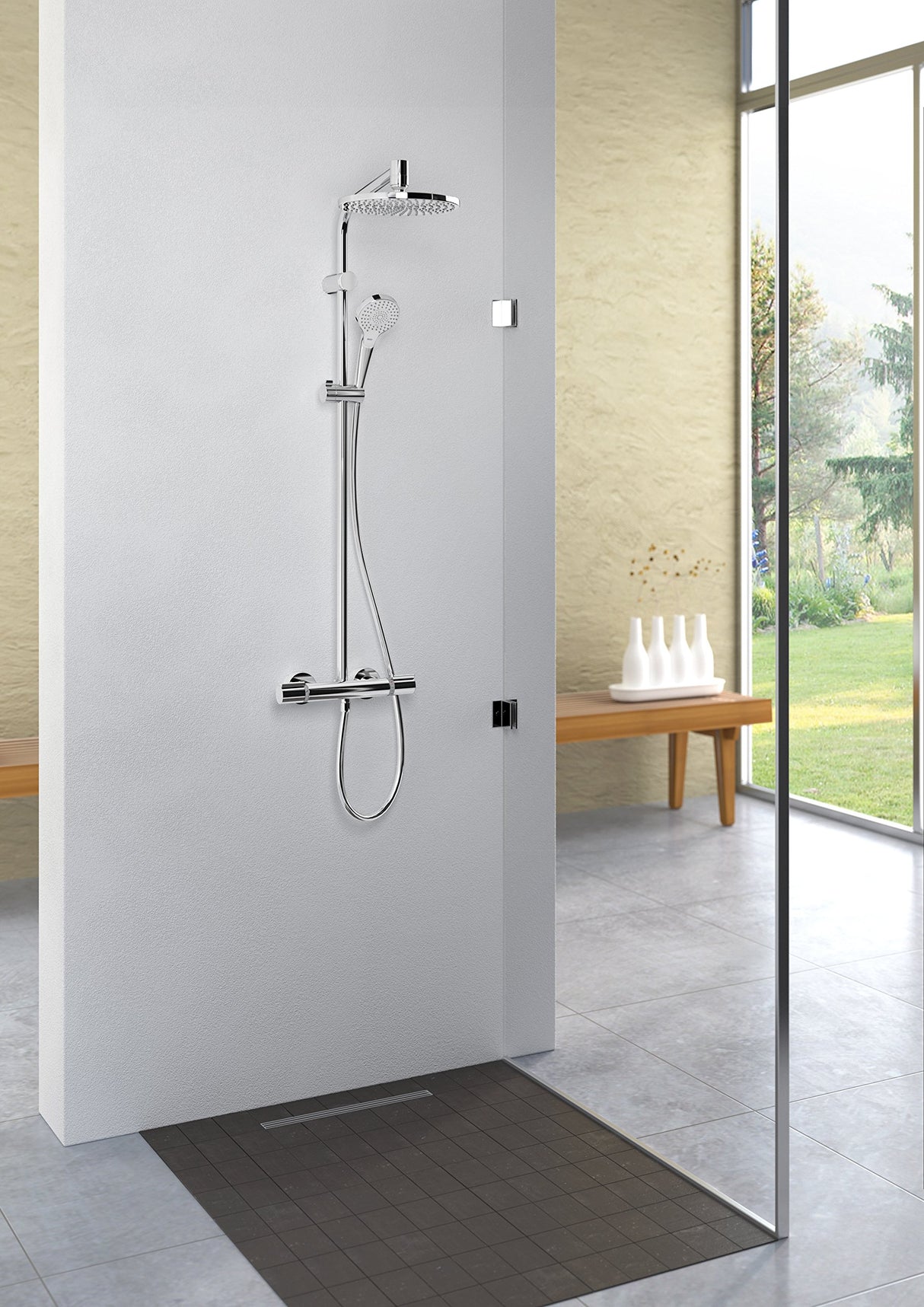 Hansgrohe 26758400 MySelect S 240-Columna de Ducha con Grifo termostático, Acabado Cromado, Blanco Cromo