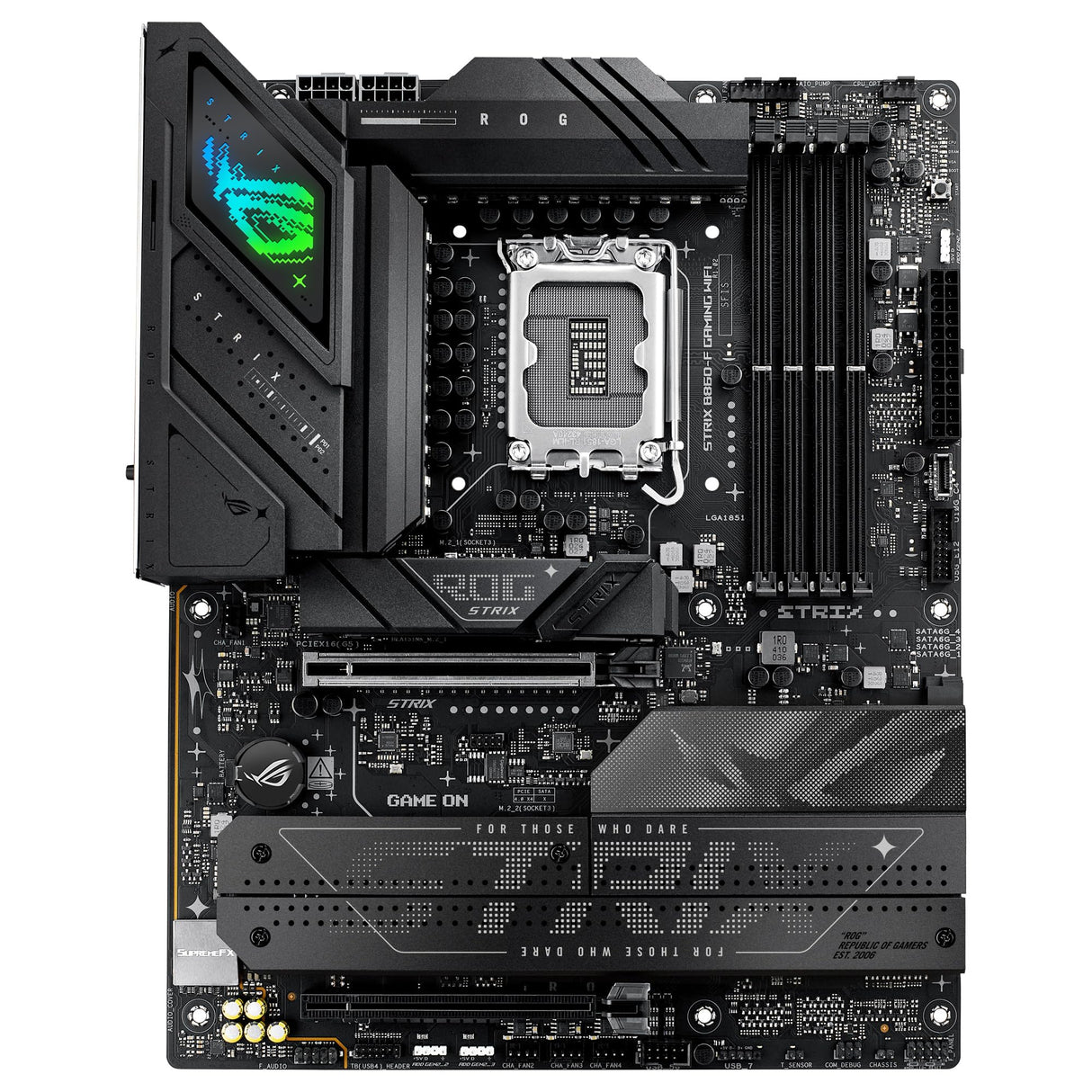 ASUS ROG Strix B860-F Gaming WiFi, Placa Base ATX, preparada para PCs con IA Avanzada, 16+1+2+1 etapas de Potencia, Ranuras DDR5, PCIe 5.0, Cuatro Ranuras M.2, WiFi 7, iluminación Aura Sync RGB