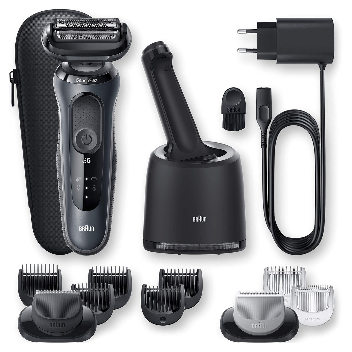 Braun Series 6 60-N7650cc Afeitadora Eléctrica Hombre de Lámina para Barba, con Centro de Limpieza SmartCare, Recortadora Barba, Depiladora Corporal, Uso en Seco y Mojado, Recargable, Inalámbrica,Gris