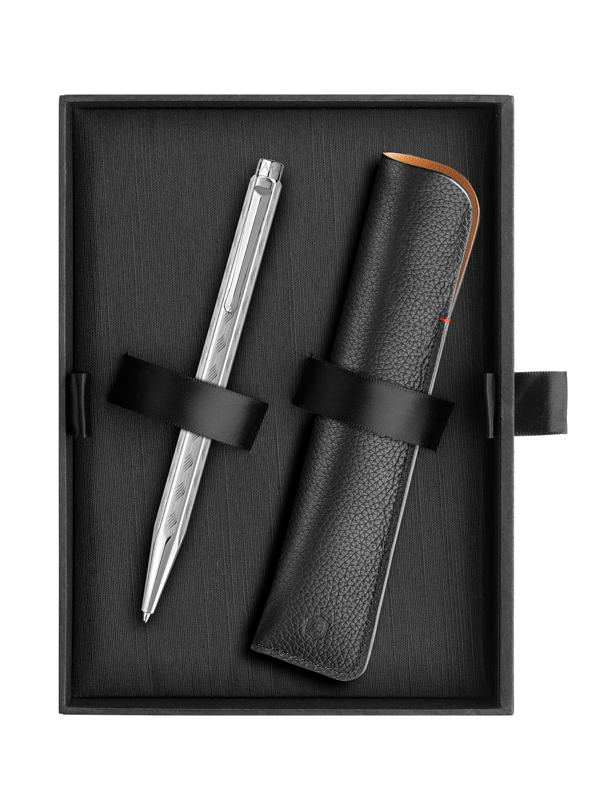 Caran d'Ache ECRIDOR TRESSÉ 849 8902.024 - Juego de bolígrafos chapados en platino con mango de latón y estuche de piel, edición especial