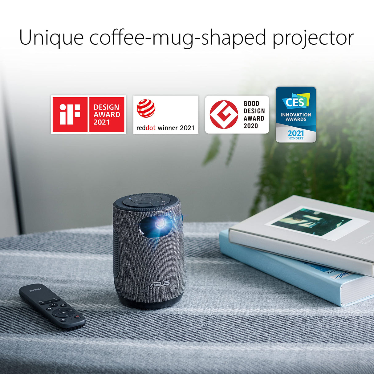 ASUS ZenBeam Latte - Proyector LED portátil HD, 300 lúmenes, HDMI y USB-C 1280 x 720 y 32 dB, altavoces Bluetooth de 10 W, sonido por Harman Kardon, batería integrada, USB-A y HDMI, Gris