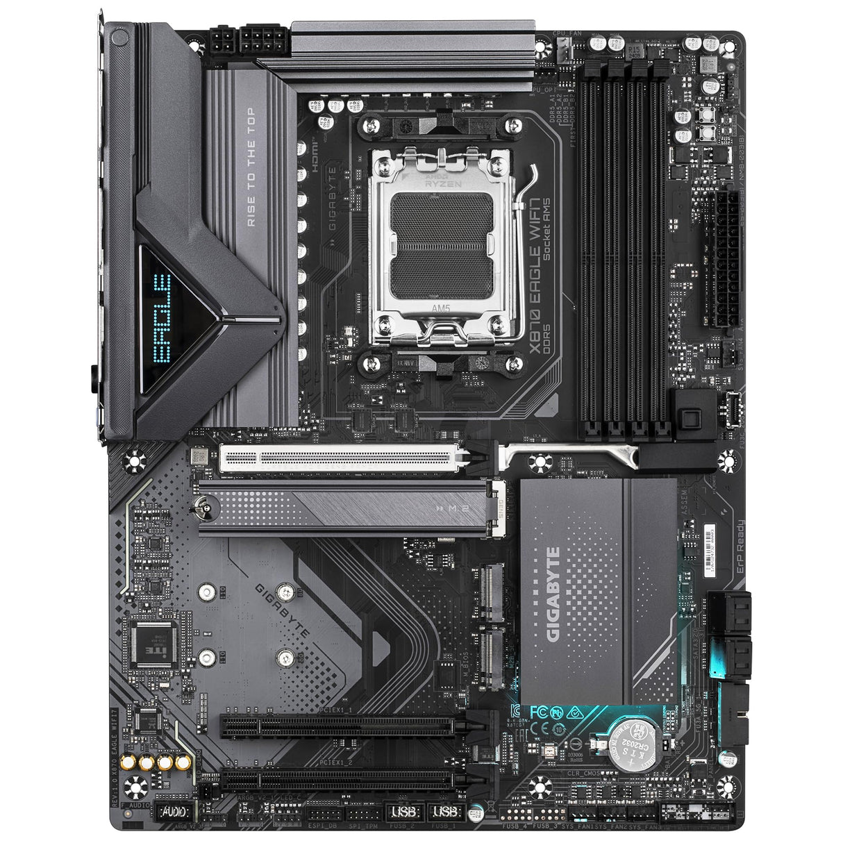 GIGABYTE Placa Base X870 Eagle WIFI7 - Compatible con CPUs AMD Ryzen 9000, VRM de 14+2+2 Fases, hasta 8000MHz DDR5 (OC), 1xPCIe 5.0, Wi-Fi 7, LAN 2.5GbE, USB 4