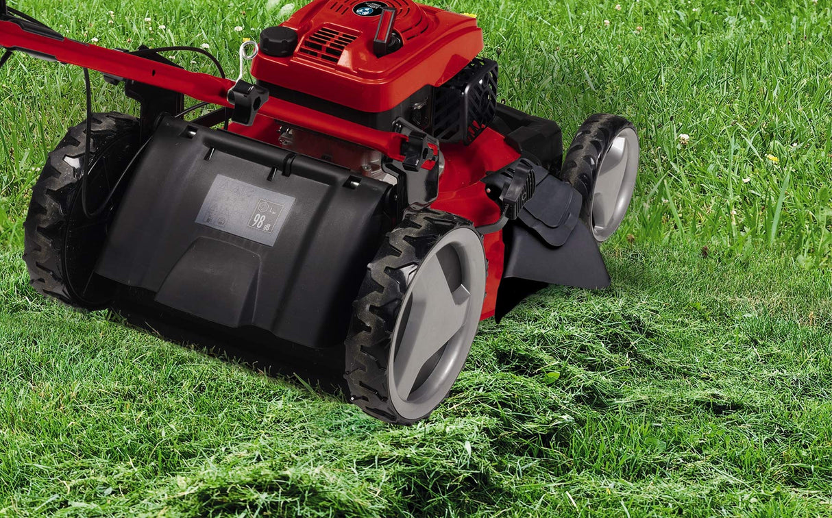 Einhell Cortacésped de gasolina GC-PM 51/3 S HW (2,7 kW, accionamiento de rueda trasera desconectable, regulación de altura de corte central de 6 niveles, bolsa colectora de hierba de 70 L)