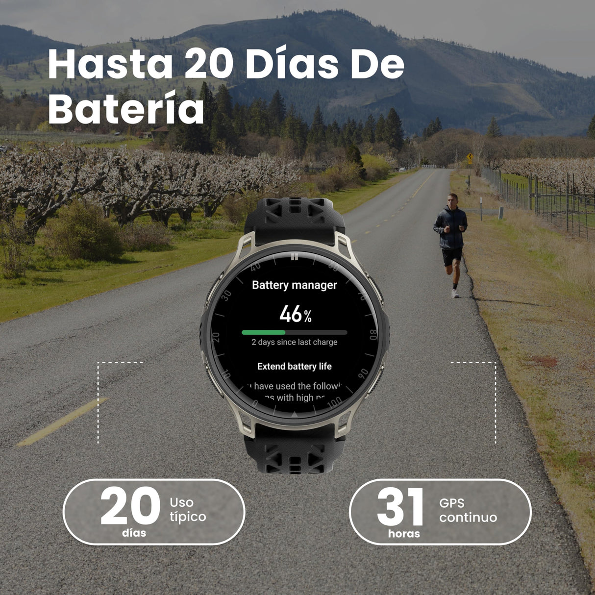 Amazfit Cheetah 2 Pro 48mm Reloj Inteligente GPS Running, Pantalla AMOLED 1,32", Cristal de Zafiro, Caja de Titanio, 32 GB Almacenamiento, hasta 20 días batería, NFC, Linterna, para Android y iPhone