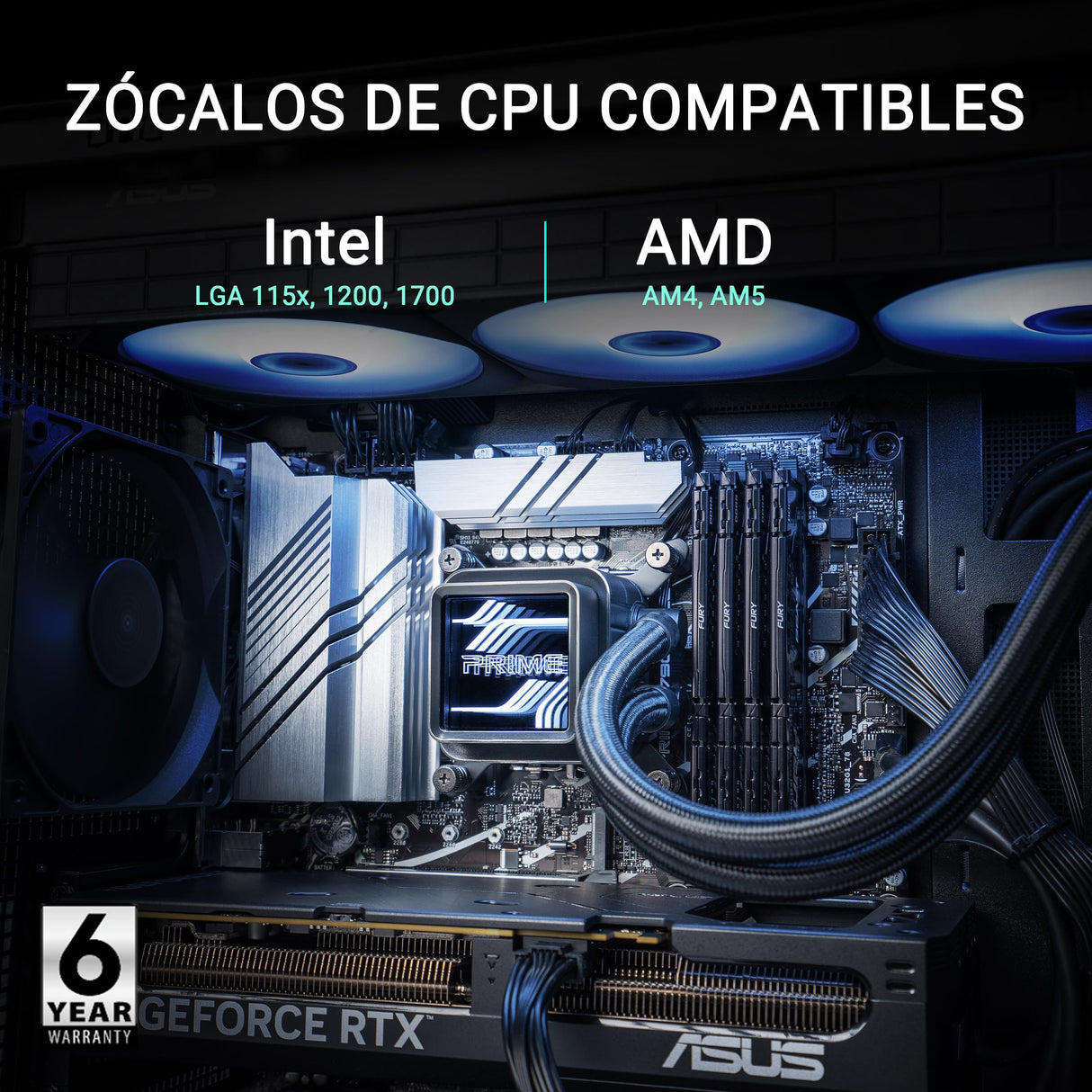 ASUS Prime LC 360 ARGB, Refrigerador líquido para CPU Todo en uno con Zona de Contacto con la CPU y Canales con Aletas, Bloque de Agua con Lentes de Espejo Infinito y Ventiladores ARGB