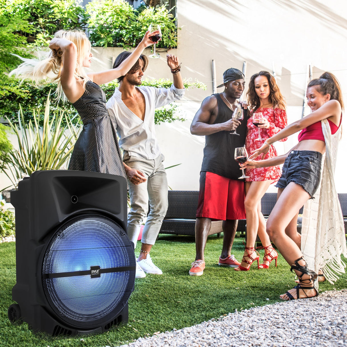 PYLE Sistema de Altavoces, PA,1200W, Bluetooth, Portatil, Recargable, Interiores, Exteriores, subwoofer de 12”, Tweeter de 1”, grabación, micrófono, Luces de Fiesta, Radio USB/SD, Negro